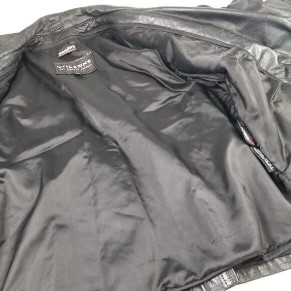 Wilsons Black Leather Coat Jacket Thinsulate Removeable Liner Vintage Medium - Picture 6 of 8